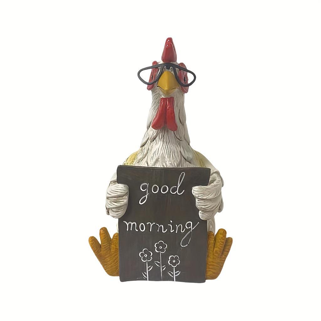 Handmade Chicken Resin Statue Set - Good Morning Rooster & Hen Ornaments