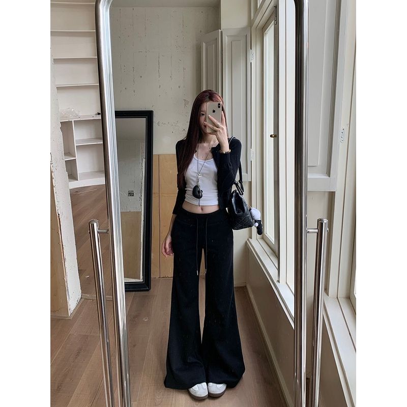 Idle Style High Waist Casual Pants for Women Sexy Smooth Micro-Flared Pants Autumn Slimming Easiest for Match Mop Pants Gray Pants