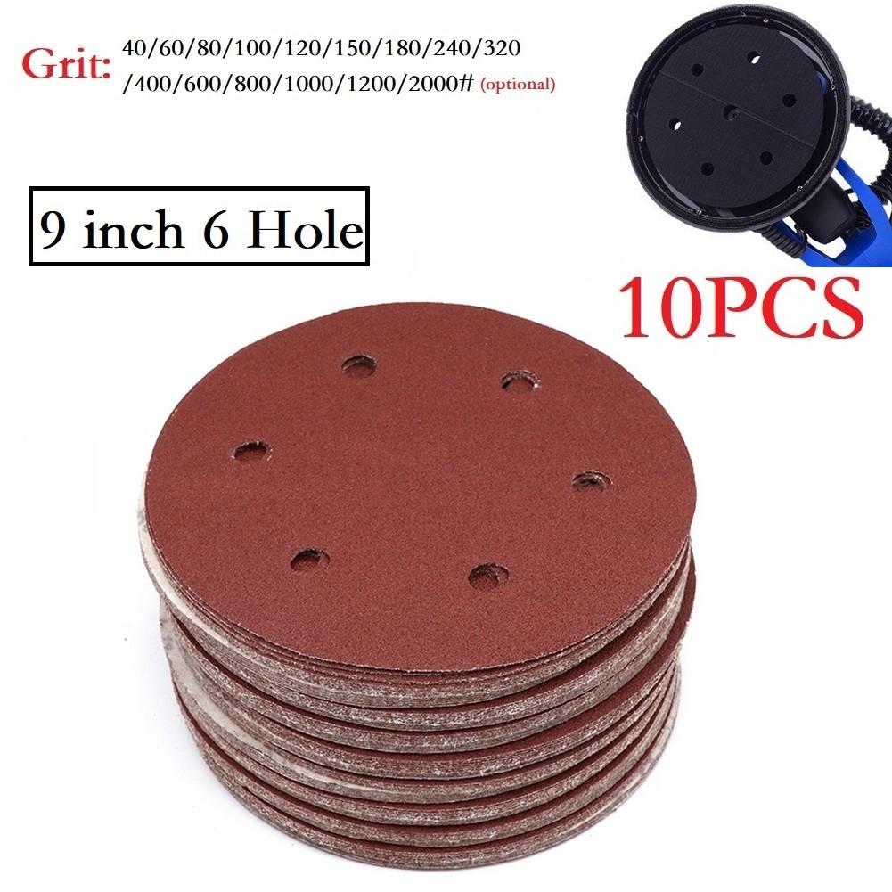 Sandpaper Polishing Tools 10PCS 40-2000grit 6 Hole 9inch/225mm Alumina