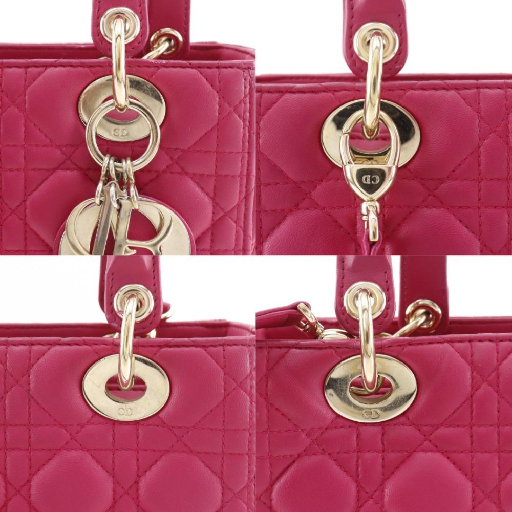 Dior Lady Dior Medium Handbag Canage Pink Lambskin Women Used