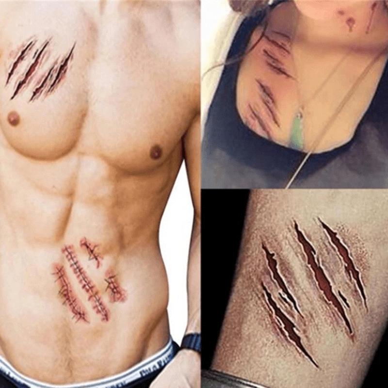 Tetování zranění zombie s falešnou krustou Krvavý make-up Vtipné rekvizity na apríla Party dekorace Strašidelná nálepka na rány pro cosplay kostým