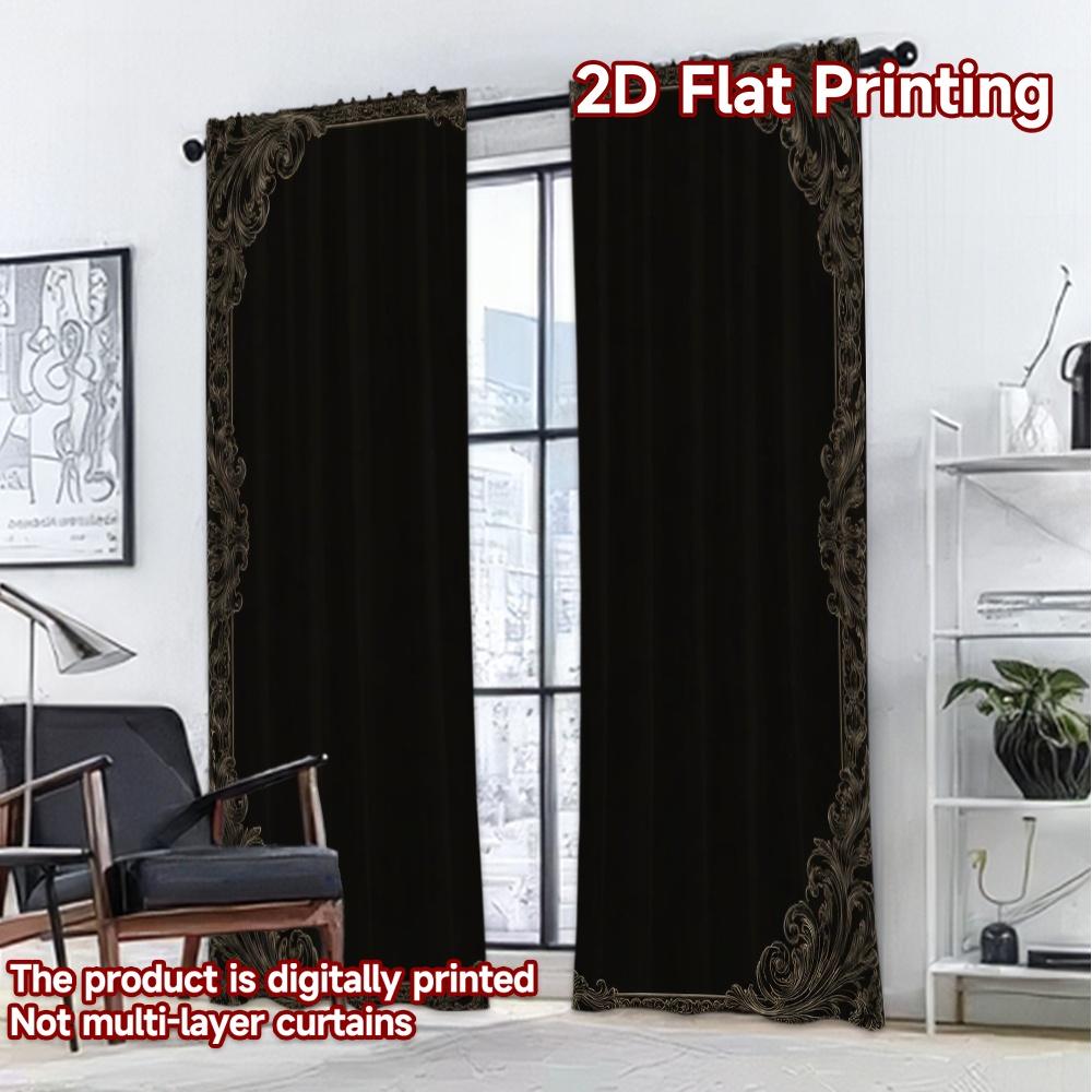 2D FLAT PRINTING 2pcs Curtains (Without Rod) Vintage Ornate Border Frame Popular Curtain Fabric Yarn Curtains Romantic Use for