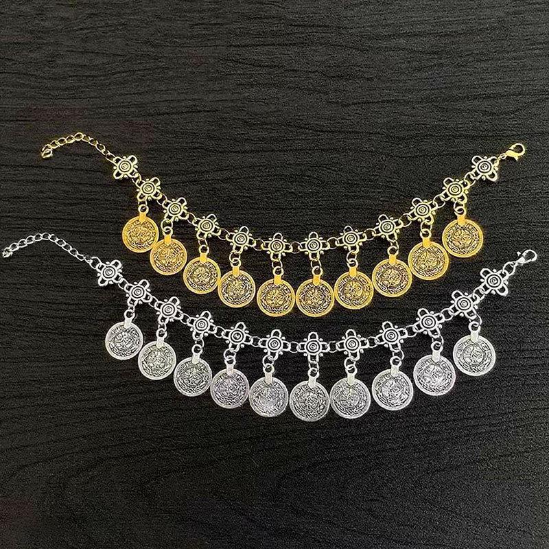 Vintage Simian Ethnic Style Anklet Women'S High Sense Beach Ankle Chain Music Festival Vacation Wind Fringe Coin Foot Decoration