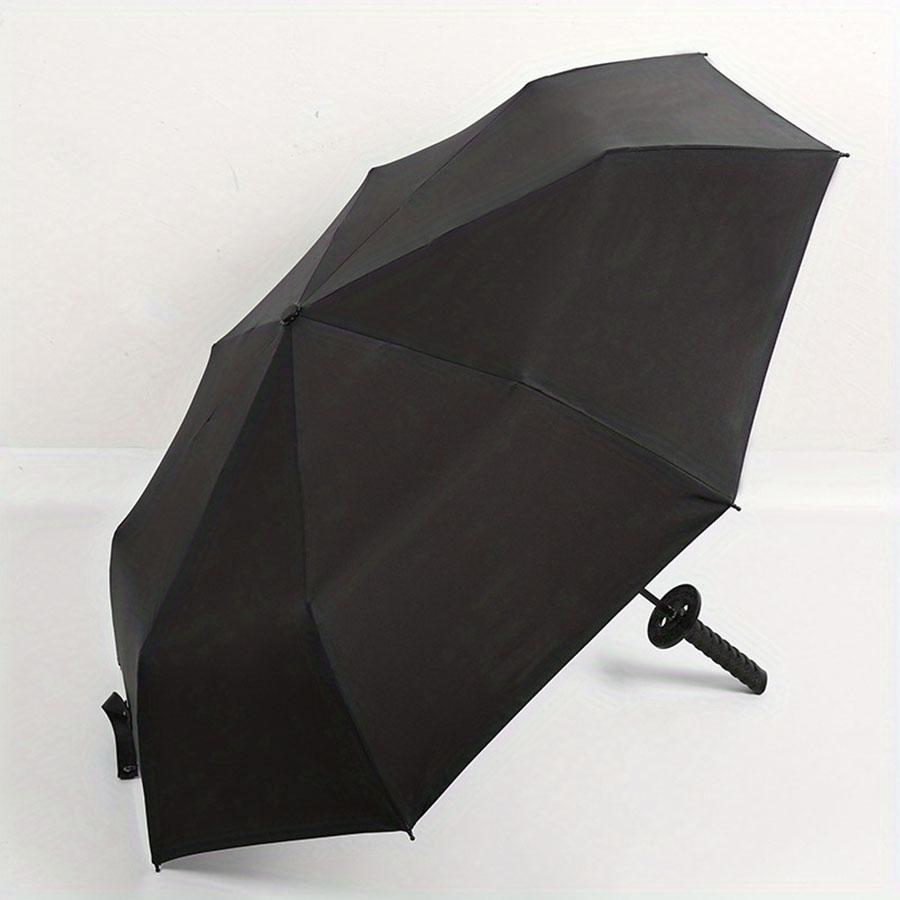 Creative Samurai Sword Umbrella, Ninja-Style 8-Rib Manual Folding Sword Umbrella, Black Anime-Themed Adult Folding Umbrella