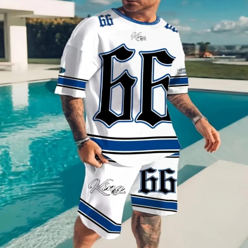 2025 Summer Sports Set 2-piece Men's 3D Color Blocked Printed Short Sleeved T-shirt Shorts Jogging Set Outdoor Street Men's Ligh