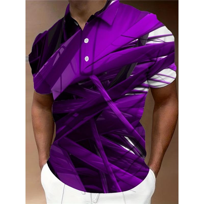 [Men's Printed Polo Shirt] Men's Geometric 3D Digital Print Polo Shirt with Collar - Golf Tennis Outdoor Wear Trendy Clothing New Arrival