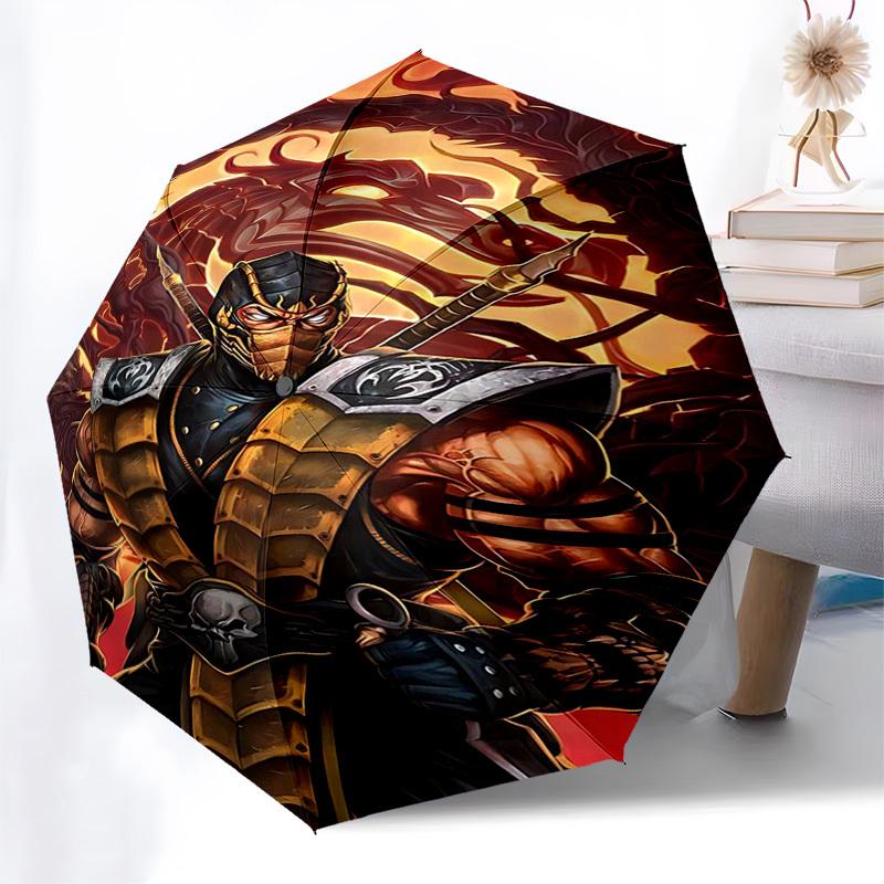 1pc Skull Warrior with Twin Swords: Auto-Open Umbrella, Portable 3-Fold Design, 8-Bone Iron Frame Outdoor Umbrella, Perfect Gift for Fans, Travelers,