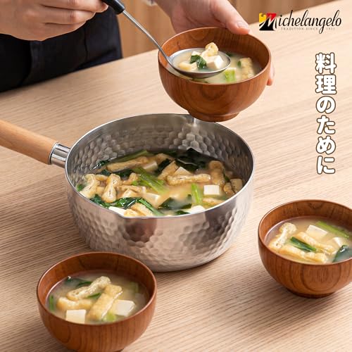 MICHELANGELO 20cm/2.5L Yukihira Saucepan | IH/Gas Compatible | Triple-Layered Steel x Deep 20cm Saucepan | Hammered Finish | Dual-Spout Spout & Hangin