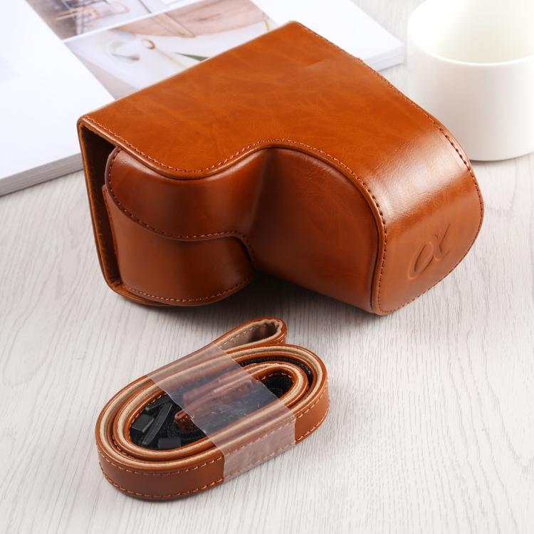 

Full Body Camera PU Leather Case Bag with Strap for Sony A6400 / ILCE-A6400 коричневий