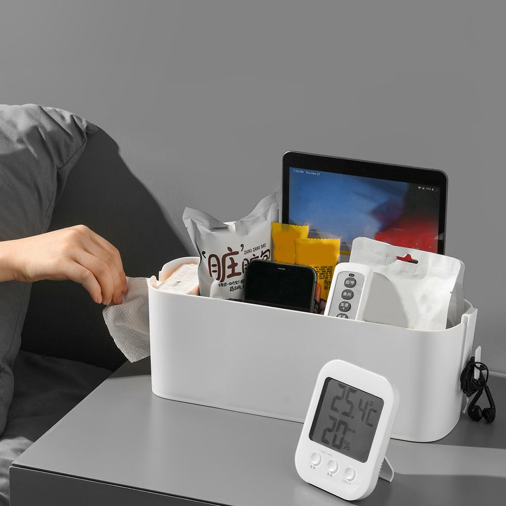 Bedside Storage Basket Hook Hanging Storage Box Rail Organization Shelf for Dormitory Office Living Room White