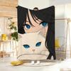 Semi realistic Dark aesthetic cat anime Throw Lightweight 240g Flannel Blanket Soft Skin-friendly for Summer Cooling