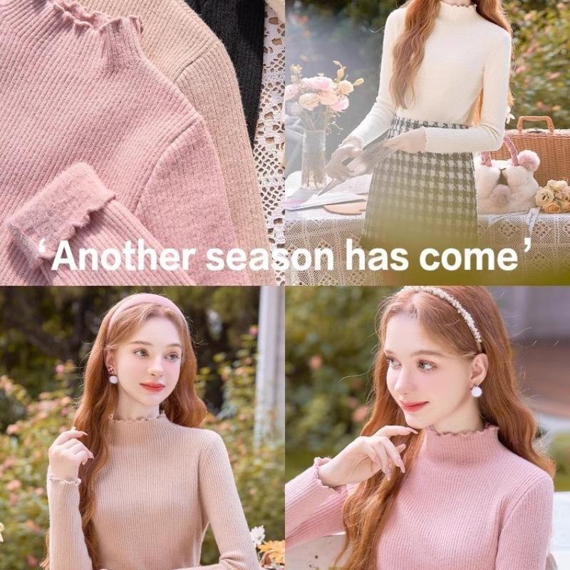 Semi-turtleneck White Thickened Fleece Knitted Bottoming Shirt Women's New Autumn and Winter Small Sweater Top