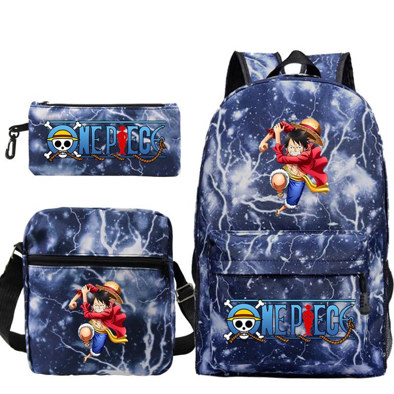 ONE PIECE Luffy Peripheral Student School Bag Three-piece Youth Backpack Shoulder Bag Pencil Case