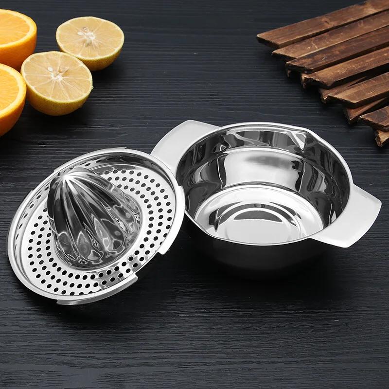 Manual Squeezer Citrus Lemon Orange Grapefruit Juicer 304 Stainless Steel Robust Hand Juicer Reamer Rotation Press with Strainer