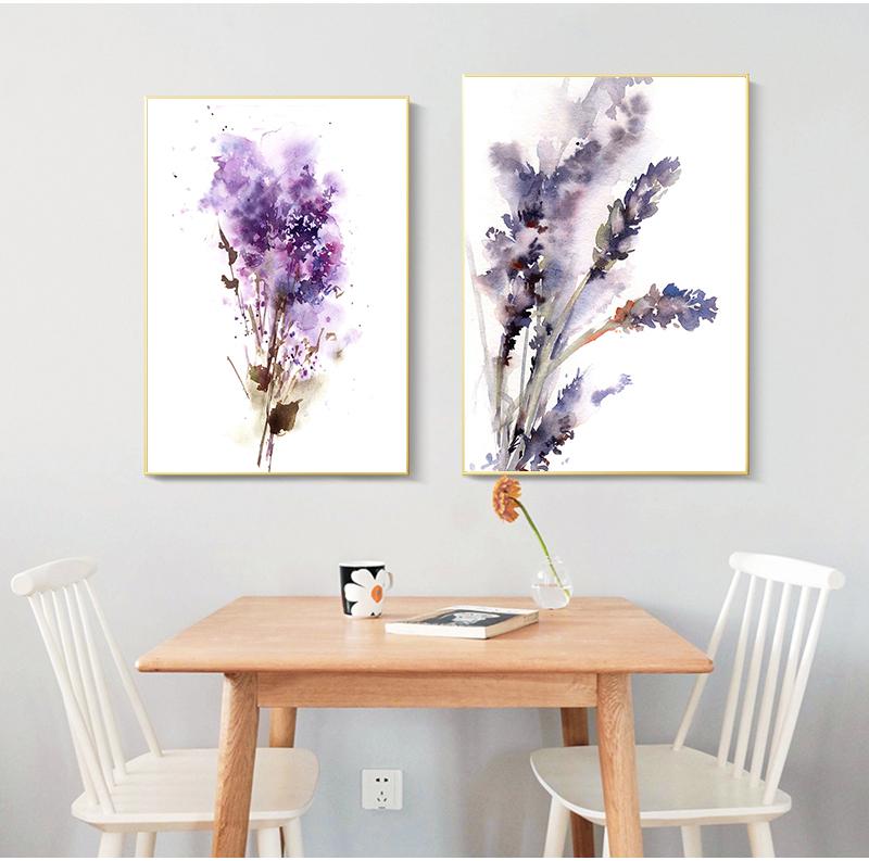 Abstraktní botanické fialové levandulové a šeříkové tisky Květiny Malba Nástěnné umění Plátno Malba Pokoj Domácí dekorace Bez rámu