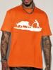Vintage Farming Unisexs Crew Neck Cotton T Shirt Farmer Plowing With Ox Silhouette Print Short Sleeve Countryside Casual Street Top