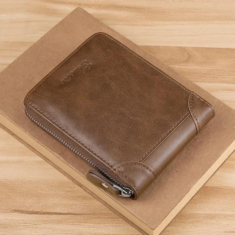 

Men s Coin Purse Wallet RFID Blocking Man PU Leather Wallet Zipper Business Card Holder Money Bag Wallet Male хакі