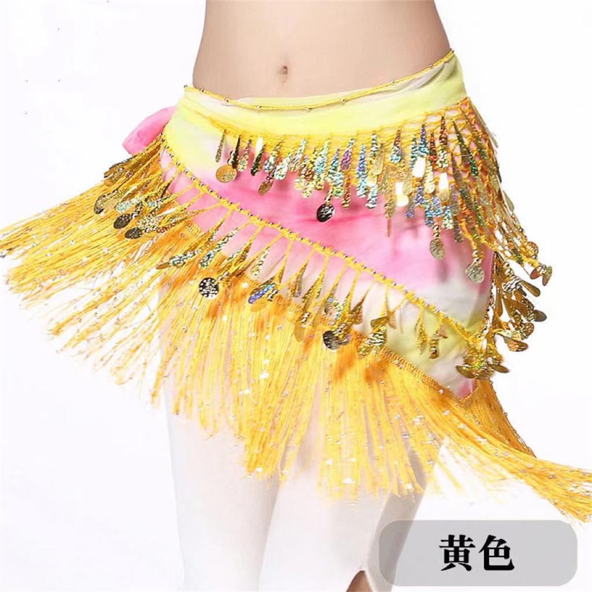 Танец живота блестящий треугольный платок с пайетками кисточки поясной платок для практики платок на бедрах градиентный треугольный платок танцевальное выступление поясная цепочка