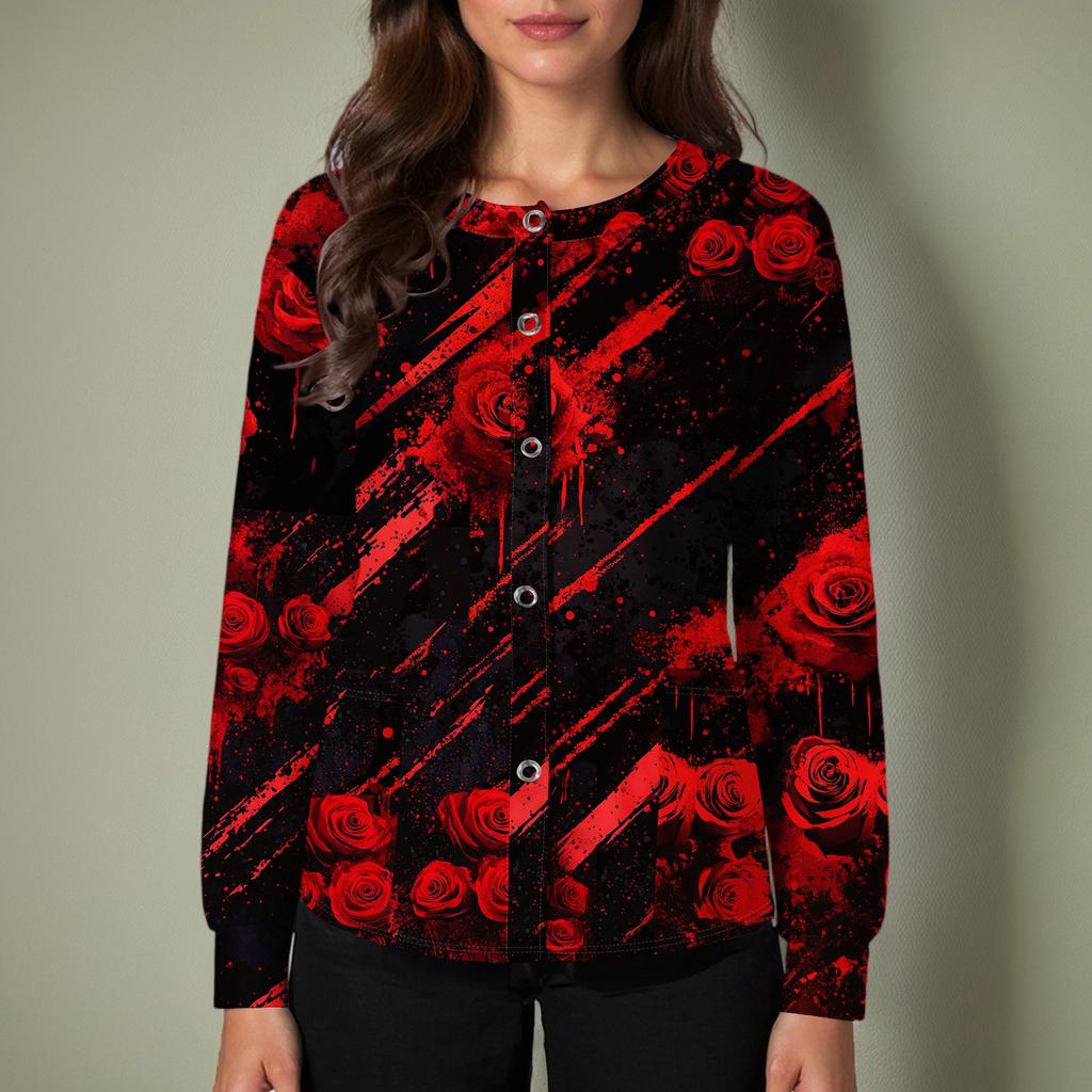 Women's Casual Fashion Single Breasted Halloween Graphic Printed Nurses Tops