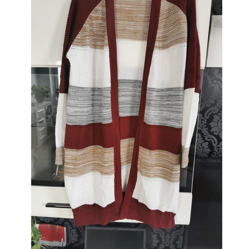 Женский кардиган удобный стильный шить с длинным рукавом полосатый лоскутный свитер — фото 6