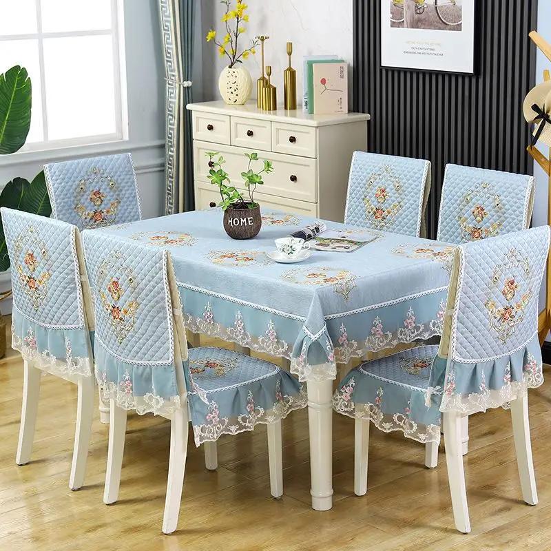 Rectangular Dining Table Cloth Chair Cover Set Jacquard Lace Non-slip Chair Cushion Home Decor Chair Backrest Mat Stool Cover