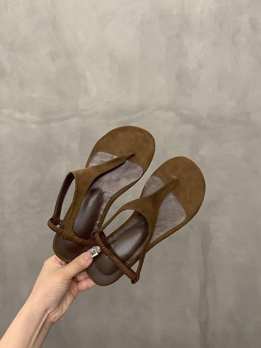 

Retro style toe sandals women s outer wear niche casual flat beach shoes 40 коричневый