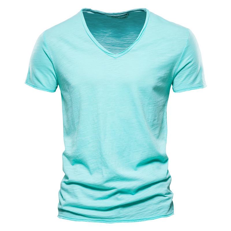 Sommer Herren Uni Bambus Baumwolle V-Ausschnitt T-Shirt - Heißverkaufender Europäischer & Amerikanischer Stil