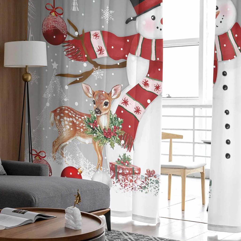 Christmas Snowman Deer Sheer Curtains for Living Room Decoration Window Curtains Kitchen Tulle Voile Curtains