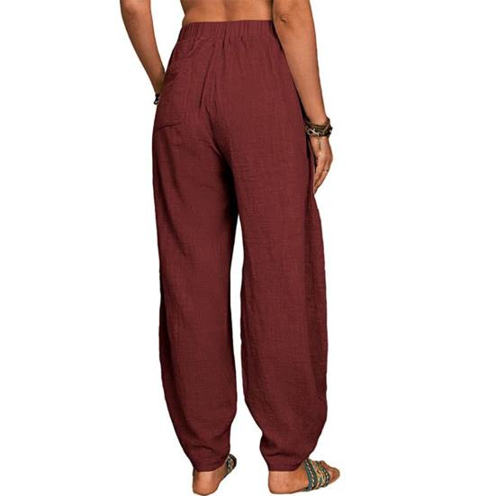 Women Pants Elastic High Waist Pure Color Long Trousers with Pockets Loose Fit Wide Leg Harem Pants Daily Wear