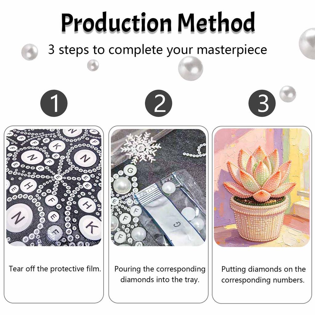 Frameless Pearl Painting Kit Succulent Plant DIY 3D Bead Canvas Art Relaxing Leisure Craft for Adults Wall Decor Gift