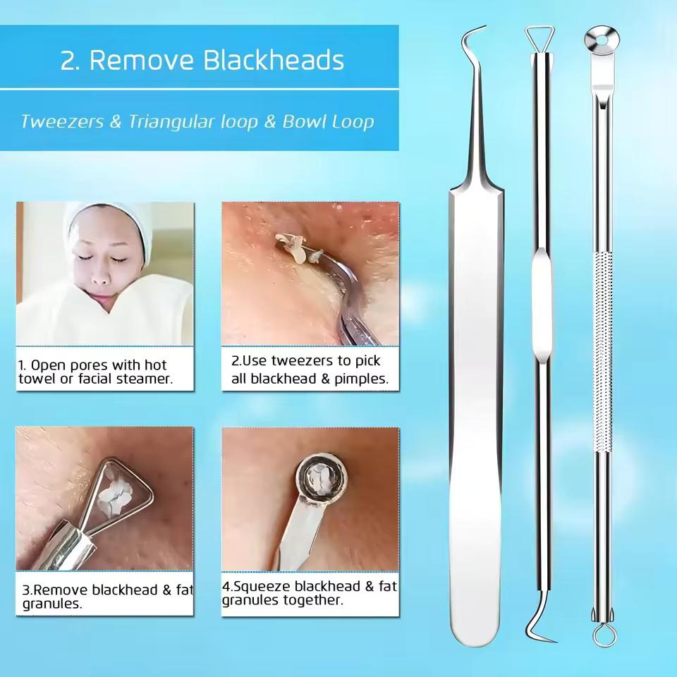 5 PCS Blackhead Remover Comedones Extractor Acne Removal Kit for Blemish, Whitehead Popping, Zit Removing for Nose Face Tools
