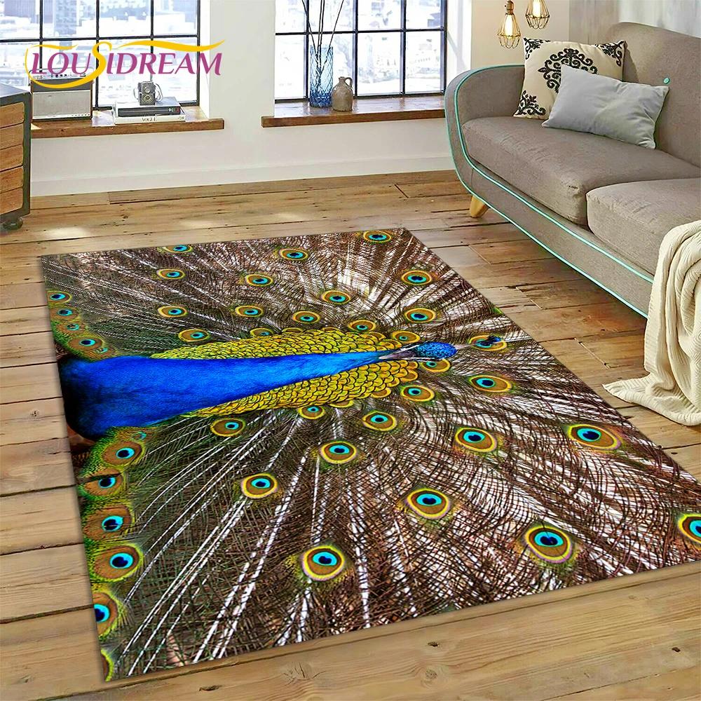 Милий Килим із Зображенням Птахів Мрії, Папуги, Павича в Стилі Мультфільму для Декору Вітальні, Спальні, Нековзний Килимок для Підлоги, Декорація для Дивана, Килимок для Вхідних Дверей
