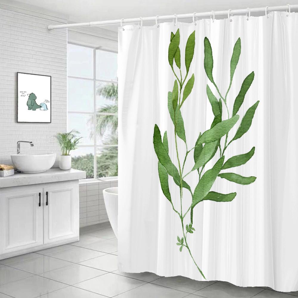

Tropical Plants Green Leaf 3D Printing Shower Curtain Polyester Waterproof Bathroom Curtain Home Decoration Curtain With Hook W60H190(CM)-1 Pcs