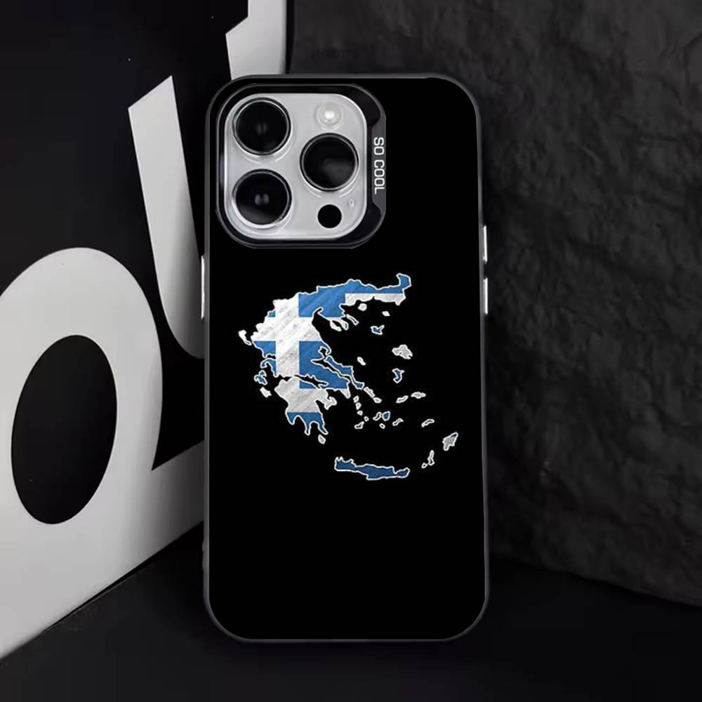 Custodia per Telefono con Mappa Bandiera Greca Grecia Per iPhone 11,12,13,14,15,16,17,Pro,Max,Plus,E,Air,Mini IMD Nero Opaco