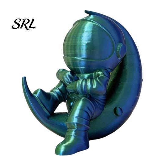 Moon Astronaut Figurine 3D Printed Figurine, Sitting on Crescent Spaceman Statue Statue, Desktop Decoration for Home Office Bookshelf Desk Ornament