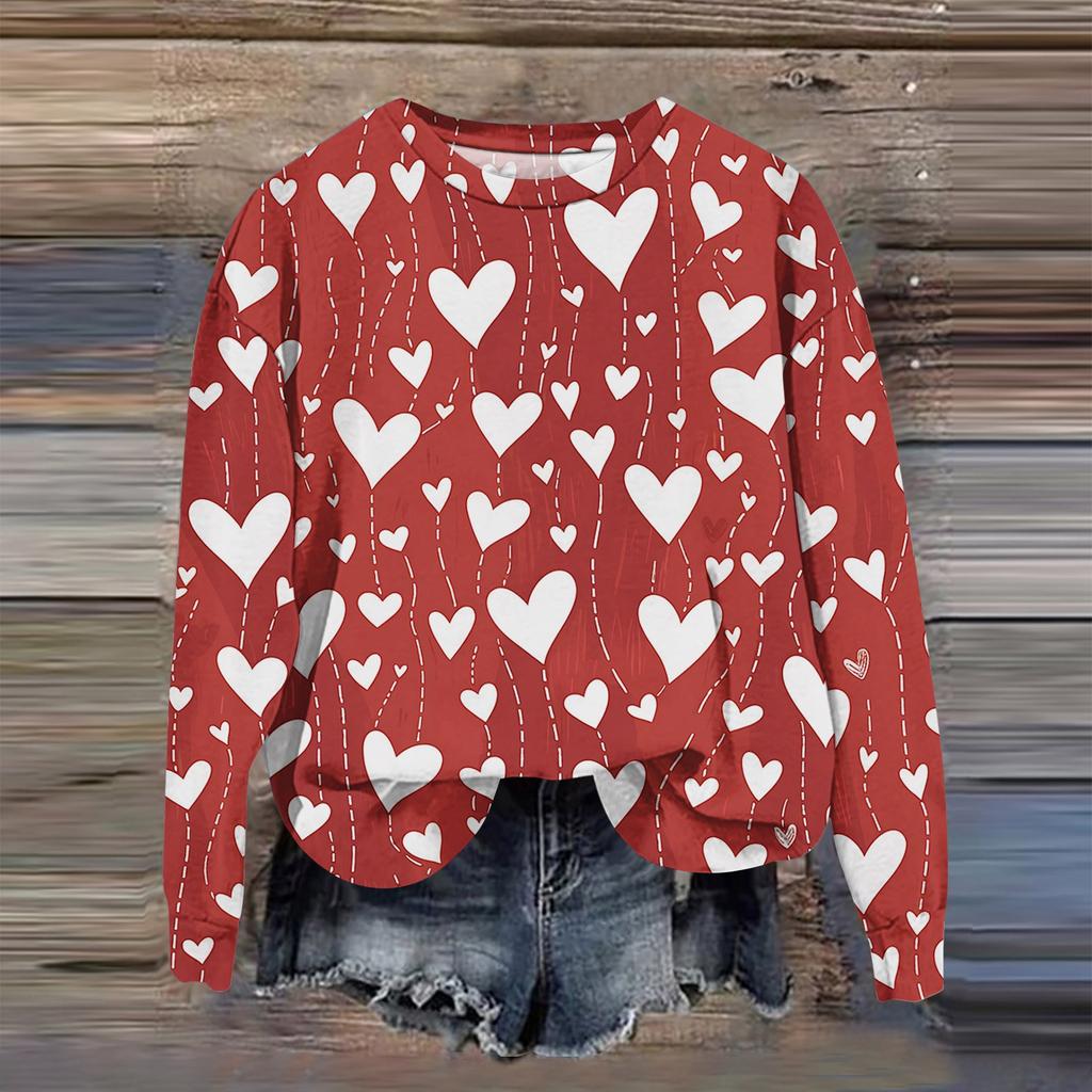 Women's Fashion Printed Long Sleeve Loose Round Neck Sweatshirt Top Fall