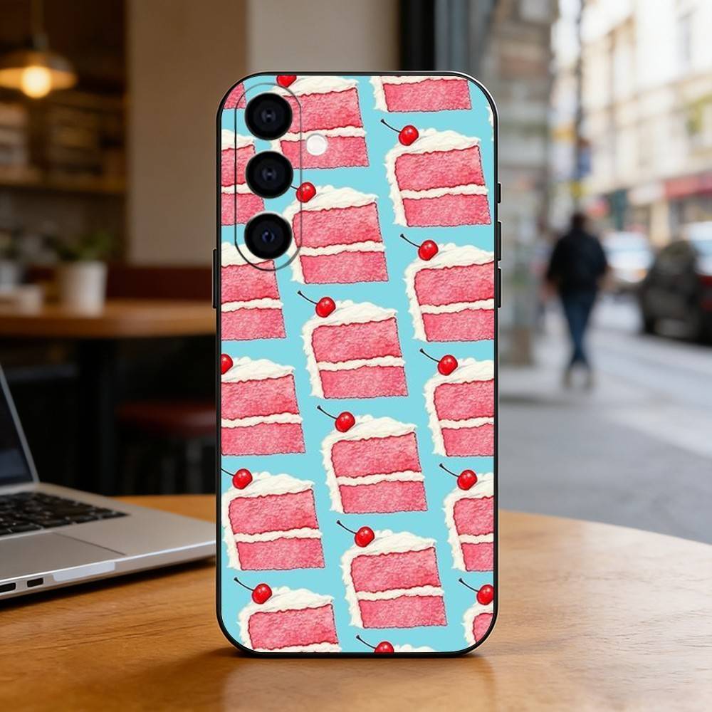INS Cream Strawberry Cake Cartoon Cute Phone Case Black Silicone Soft For Samsung Galaxy A73,A72,A71,A70,A53,A52,A51
