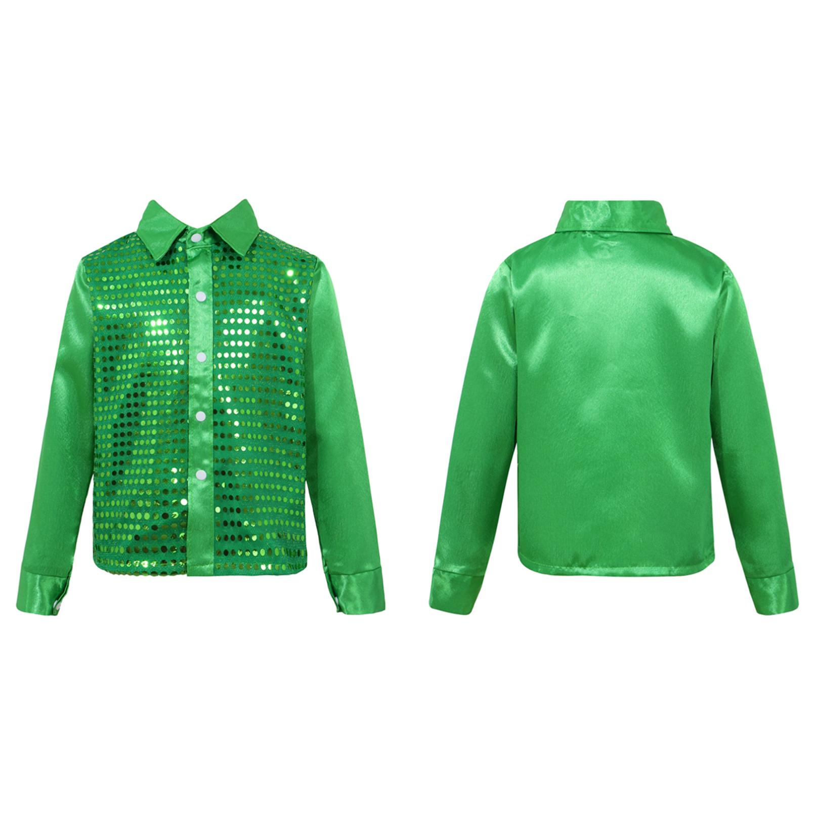 Enfant Garçon Chemise Paillette Manches Longues Veste Brillant Danse Soirée Chemise Disco Sequin Danse Moderne Jazz Costume Carnaval 4-14 Ans Carnaval