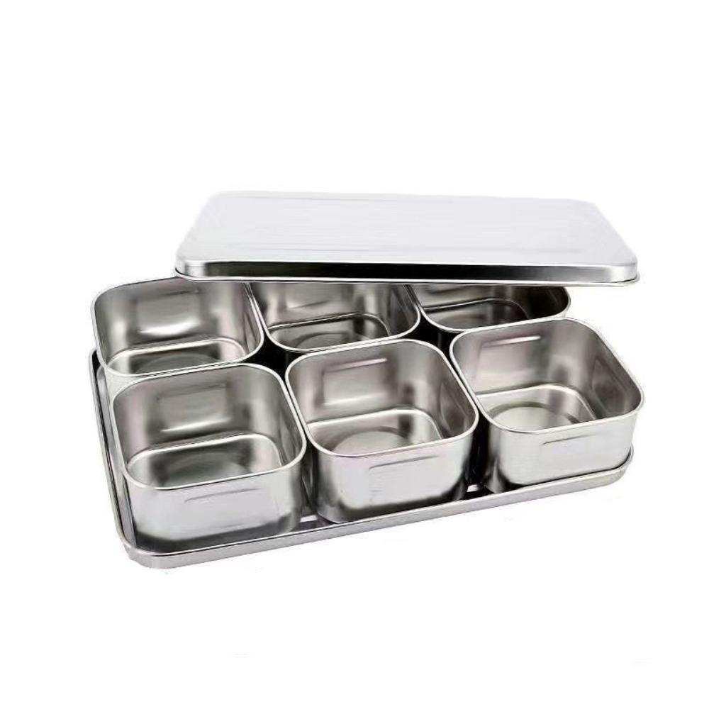 

6/8 Grid Food Preparation Box Stainless Steel Dessert Ingredient Box Restaurant 6 Grid