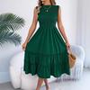 Spring Summer Women's Casual Smocked Waist Sleeveless Ruffle Trim Flowy Maxi Long Dress for European American Crossborder