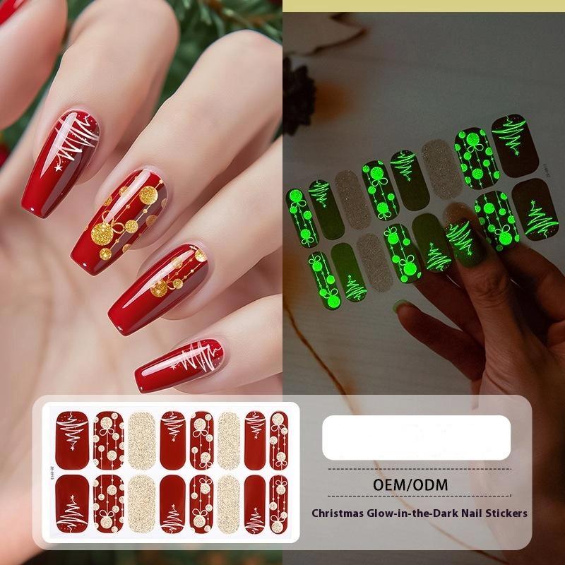 Christmas Nail Strips With Nail File Santa Claus Christmas Tree Sock Christmas Nail Strip Full Wraps For Women Holiday Art