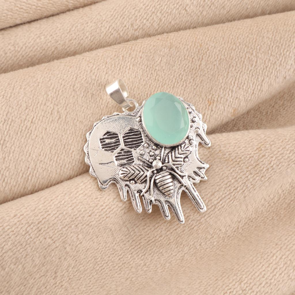Aqua Chalcedony Gemstone 925 Sterling Silver Jewelry Pendant 1.49" Birthday Gift CP-28-21
