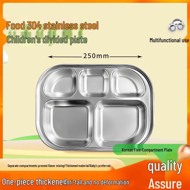 Jiwanggu 304 Stainless Steel Kids 5-Compartment Dinner Plate