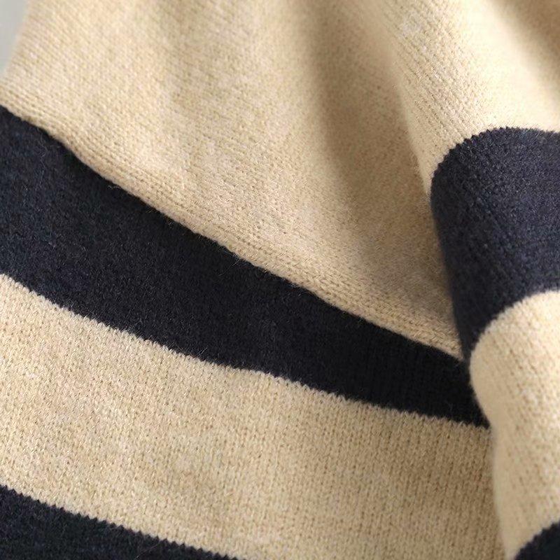 Pruhovaný svetr límec hluboký V ležérní pletenina dámský s dlouhým rukávem volný pulovr teplý měkký svetr sportovní styl polokošile podzim