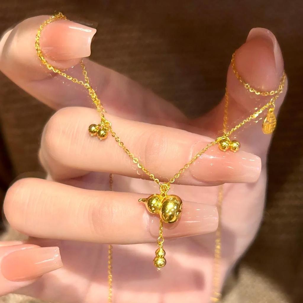 Classic Chinese Style Glossy and Exquisite Gourd Necklace Stereoscopic New In Ethnic Style Tassel Collar Chain Vintage Jewelry