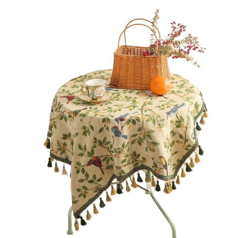 LeleJia Green Floral Bird Jacquard Tablecloth