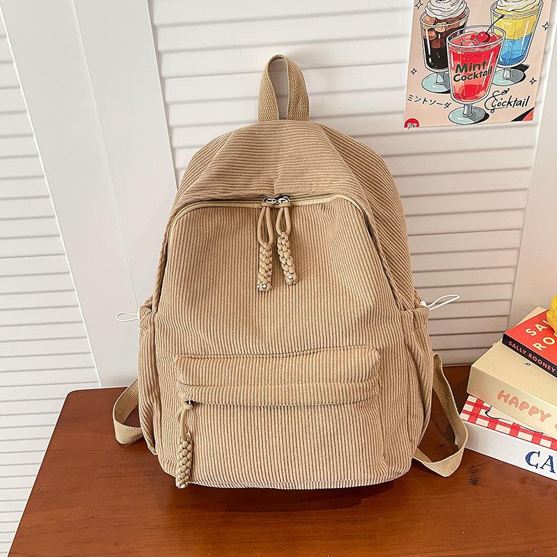 Schoolbag1011 spring corduroy casual backpack wholesale student strip velvet backpack commuter versatile backpack bags