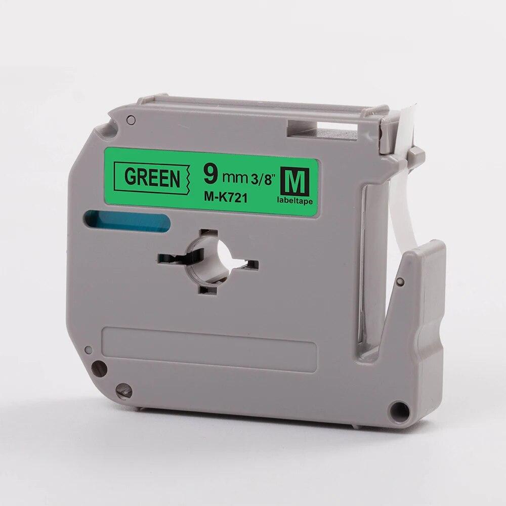 5 pachete de bandă pentru etichete 9 mm, compatibilă cu Brother MK 721 MK 721 M-K721, negru pe verde, pentru aparatul de etichetat Brother P-Touch PT-70 PT-80