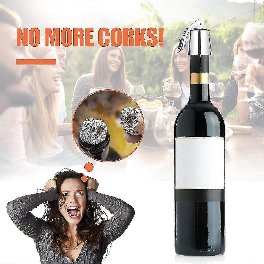 Wine Bottle Stoppers With Corkscrews, Stainless Steel Wine Plug With Silicone, Reusable Wine Caps For Bottles - PR
