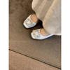 Satin Rhinestone Square Buckle Mary Jane Spring and Autumn Square Head Grandma Shoes Single Shoes Women's Flat Beanie Shoes Ladyshoes
